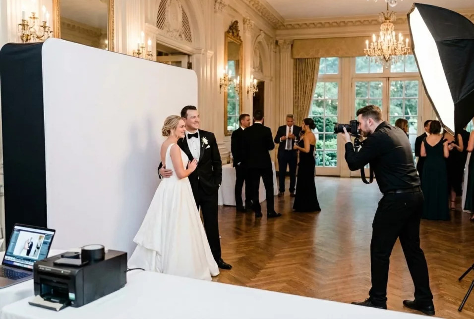 Portrait studio setup at a wedding venue